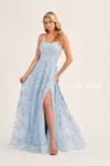 Ellie Wilde Ew35222 Long Formal Glitter Slit Prom Dress In Blue
