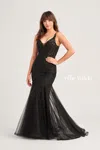 Ellie Wilde Ew35227 Glitter Mermaid Long Formal Prom Gown In Black