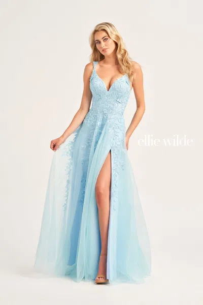 Ellie Wilde Ew35233 Formal Long Glitter Evening Prom Dress In Blue