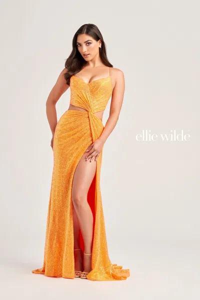 Ellie Wilde Ew35234 Long Formal Sequin Evening Prom Dress In Orange