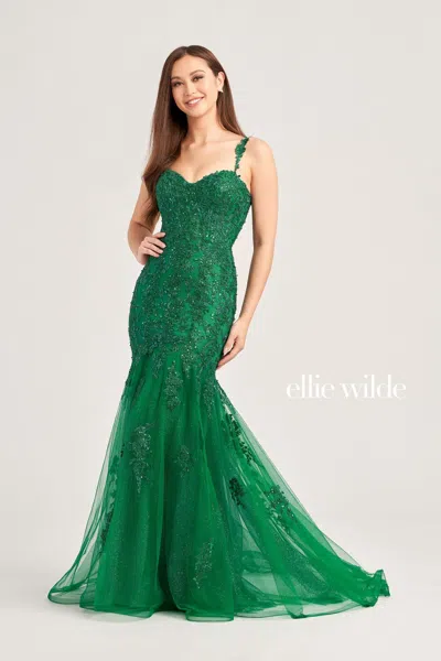 Ellie Wilde Ew35238 Long Mermaid Formal Beaded Prom Gown In Green