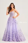 Ellie Wilde Ew35240 Long Ball Gown Glitter Prom Formal Dress In Purple