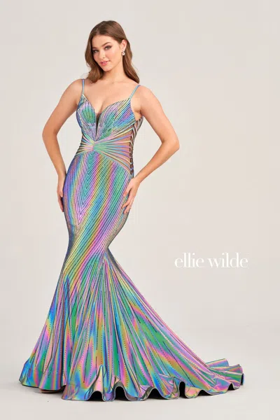 Ellie Wilde Ew35704 Long Fitted Formal Prom Gown In Multi