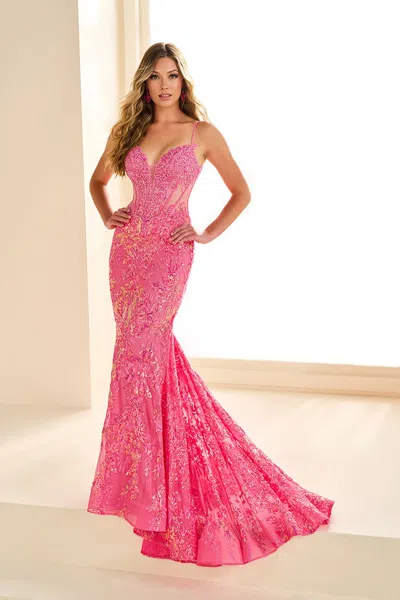 Ellie Wilde Ew36003 Prom Formal Lace Long Mermaid Evening Dress In Pink