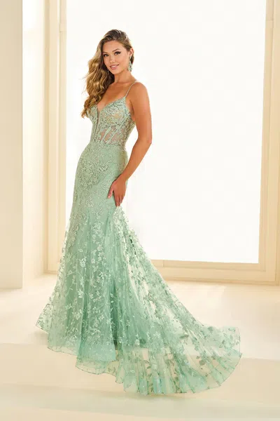 Ellie Wilde Ew36008 Glitter Long Evening Formal Prom Dress In Green