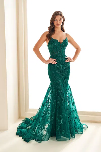 Ellie Wilde Ew36008 Long Glitter Lace Formal Prom Dress In Green