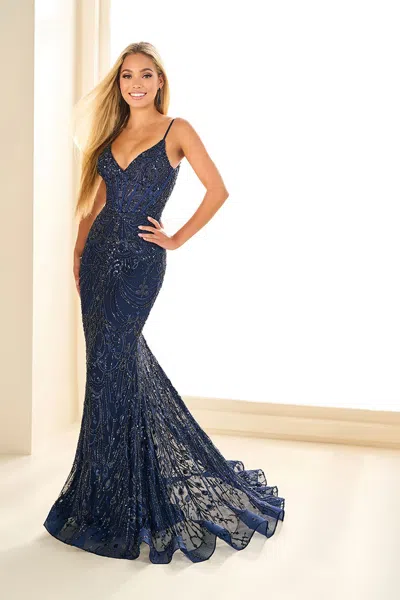 Ellie Wilde Ew36020 Long Formal Mermaid Sequin Prom Dress In Blue