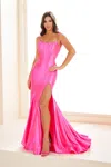 Ellie Wilde Ew36021 Long Slit Gown Formal Fit Evening Prom Dress In Pink