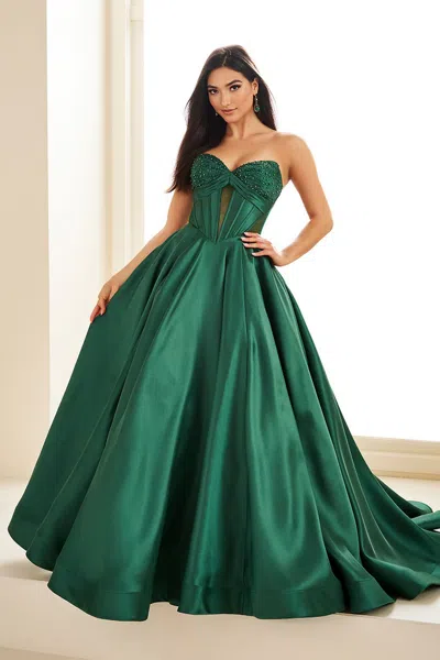 Ellie Wilde Ew36025 Ball Gown Beaded Sequin Long Formal Prom Dress In Green