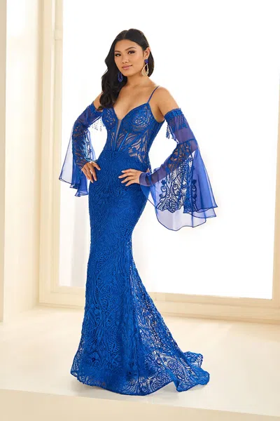 Ellie Wilde Ew36030 Long Mermaid Formal Venise Lace Prom Dress In Blue