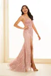 Ellie Wilde Ew36033 Sequin Long Formal Slit Prom Dress In Pink