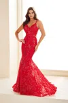 Ellie Wilde Ew36034 Glitter Long Floral Sequin Formal Prom Dress In Red