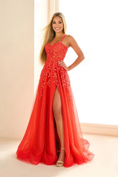 Ellie Wilde Ew36046 A Line Formal Long Sequin Prom Dress In Orange