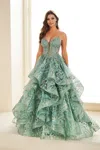 Ellie Wilde Ew36054 Ruffle Long Ball Gown Lace Formal Prom Dress In Green