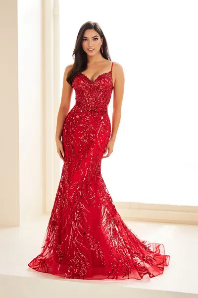 Ellie Wilde Ew36060 Glitter Long Metallic Formal Prom Dress In Red