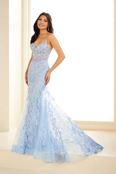 Ellie Wilde Ew36069 Long Formal Gown Glitter Sequin Mermaid Prom Dress In Blue