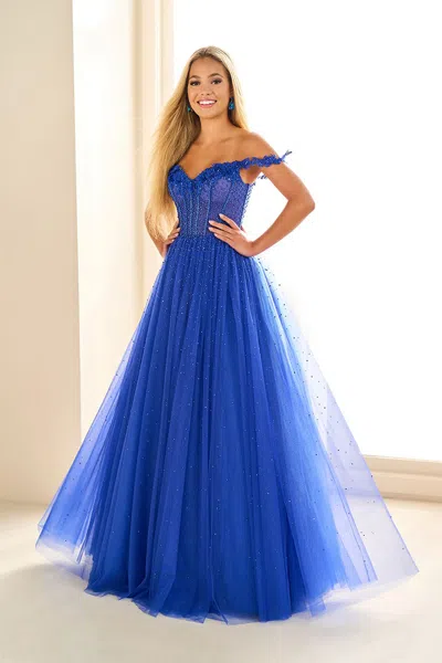 Ellie Wilde Ew36071 Long Prom Ball Gown Formal Evening Dress In Blue