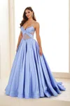 Ellie Wilde Ew36073 Long Ball Gown Low Back Formal Prom Dress In Blue