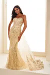 Ellie Wilde Ew36075 Long Formal Embroidered Sequin Prom Dress In Gold