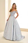 Ellie Wilde Ew36078 Long Brocade Ball Gown Formal Prom Dress In Blue