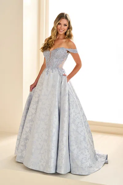 Ellie Wilde Ew36078 Long Brocade Ball Gown Formal Prom Dress In Blue
