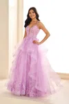 Ellie Wilde Ew36081 A Line Gown Long Ruffle Formal Prom Dress In Purple