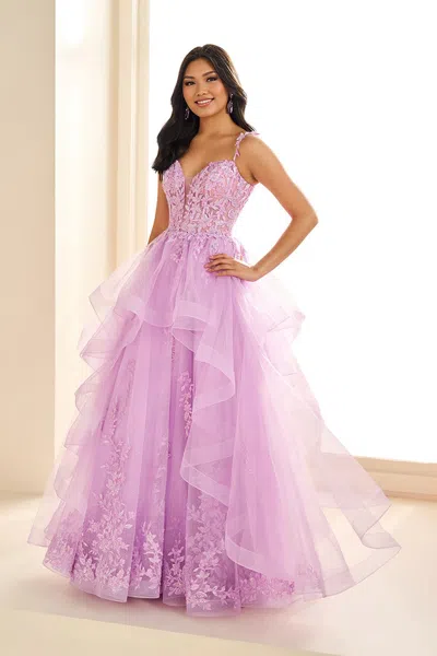 Ellie Wilde Ew36081 A Line Gown Long Ruffle Formal Prom Dress In Purple