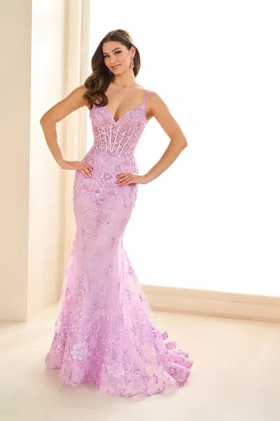 Ellie Wilde Ew36082 Sequin Prom Beaded Long Formal Evening Dress In Purple