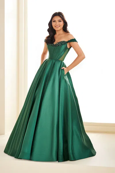 Ellie Wilde Ew36100 Ball Gown Long Formal Beaded Prom Dress In Green