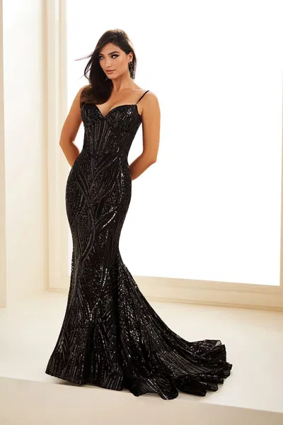 Ellie Wilde Ew36102 Sequin Gown Long Mermaid Formal Evening Dress In Black