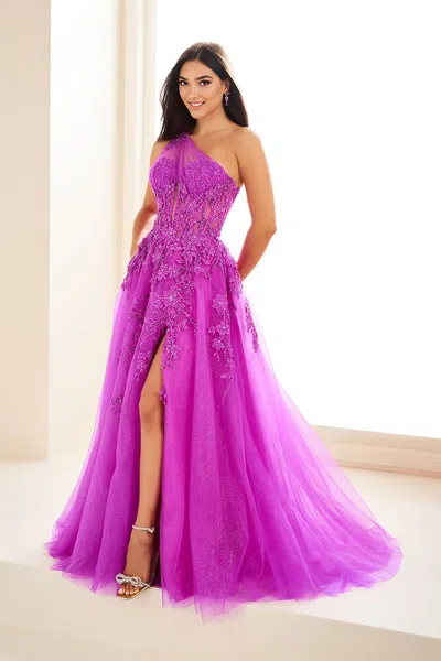 Ellie Wilde Ew36207 Beaded Long Slit A Line Formal Prom Dress In Purple