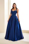 Ellie Wilde Ew36210 Formal Long Ball Gown Corset Prom Dress In Blue