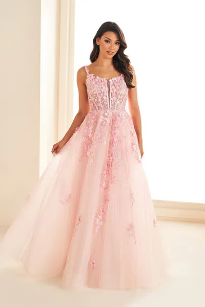 Ellie Wilde Ew36213 A Line Long Formal Floral Corset Prom Dress In Pink