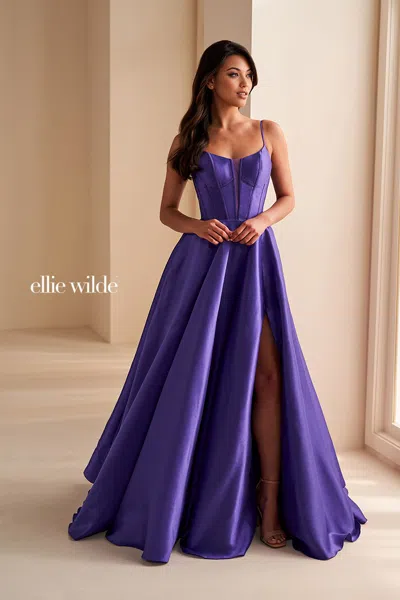 Ellie Wilde Ew36224 Prom Ball Gown Long Formal Slit Evening Dress In Purple