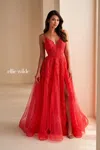 Ellie Wilde Ew36226 Long Glitter A Line Formal Prom Dress In Red