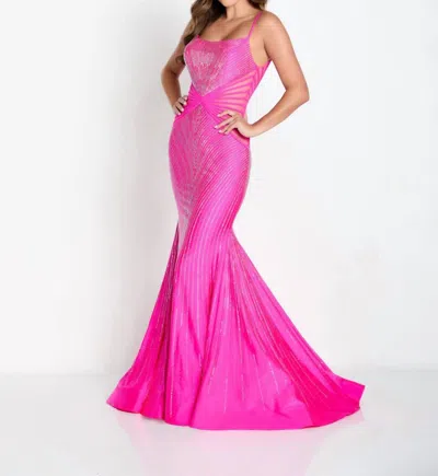 Ellie Wilde Fitted Mermaid Gown In Hot Pink In Multi