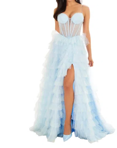 Ellie Wilde Frosted Iridescent Tulle Prom Dress In Ice Blue