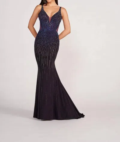 Ellie Wilde Glitter Sleeveless Evening Dress In Blackberry In Blue