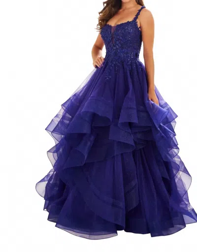 Ellie Wilde Glitter Tulle Ball Gown With Lace Appliques In Indigo In Purple