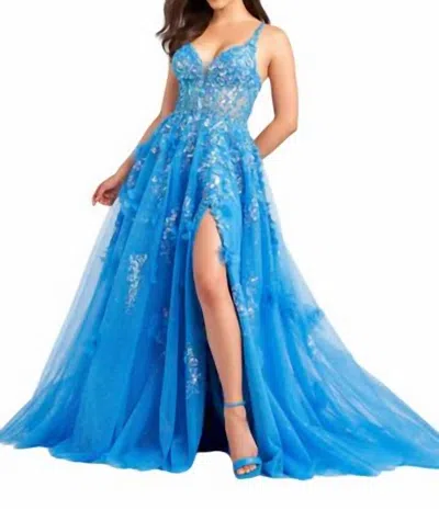 Ellie Wilde Glitter Tulle Lace Applique Dress In Blue