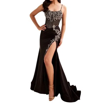 Ellie Wilde Glitter Tulle Mermaid Prom Gown In Black