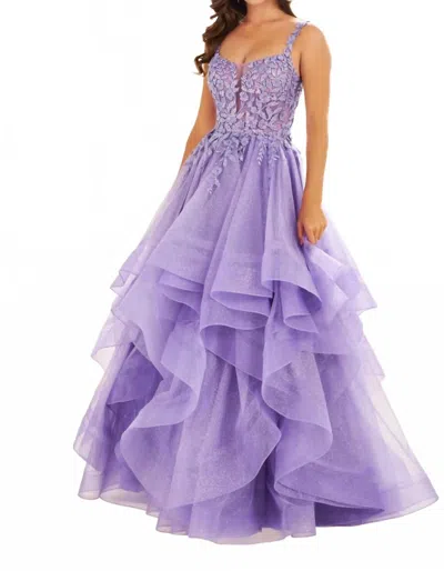 Ellie Wilde Glittered Lace Appliques Ball Gown In Lavender In Purple