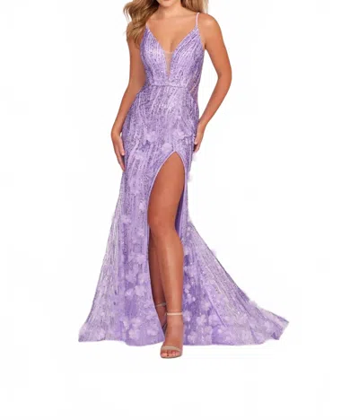 Ellie Wilde Glittering Floral Detail Prom Dress In Lavender In Purple