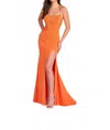 Ellie Wilde High Slit Prom Dress In Orenge In Multi