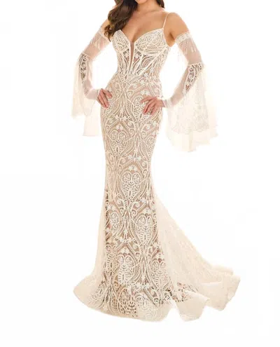 Ellie Wilde Lace Mermaid Evening Gown In Ivory/nude In Neutral