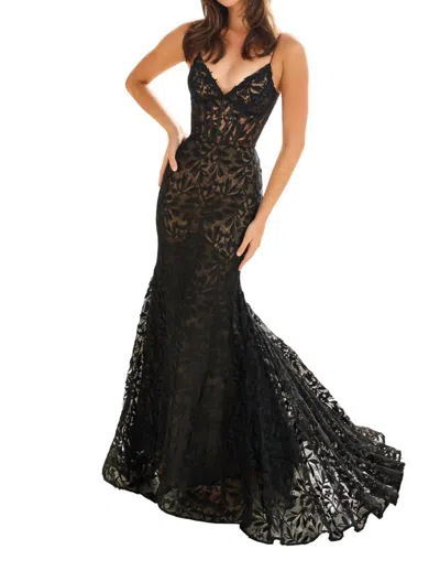 Ellie Wilde Lace Mermaid Prom Dress In Black/nude