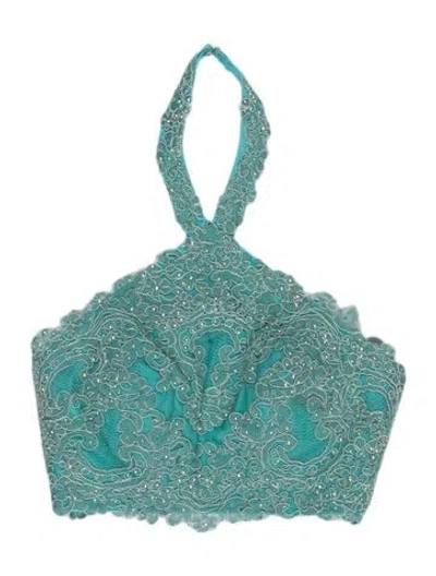 Pre-owned Ellie Wilde Lace Pattern Crystal Embellishments Skirt Set In Blue