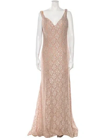 Pre-owned Ellie Wilde Lace Pattern Long Dress In Neutral