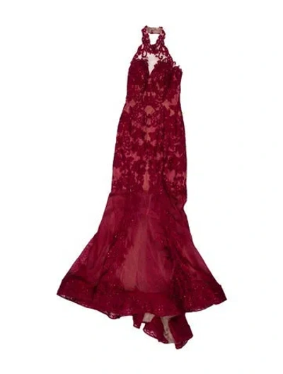 Pre-owned Ellie Wilde Lace Pattern Long Dress In Red