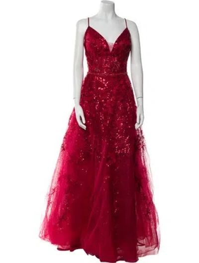 Pre-owned Ellie Wilde Lace Pattern Long Dress In Red